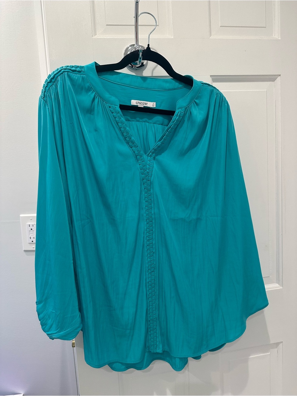 Chico's Turquoise Peasant Tunic with Braided Trim